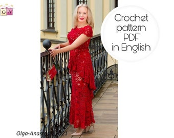 Red Irish Lace Crochet Dress Pattern: Vintage Style (PDF Pattern)