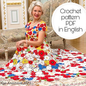 Crochet dress pattern, irish lace dress - crochet flower -Family heirloom -motif 3D flowers pattern- detailed tutorial crochet- mothers day