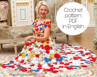 Crochet dress pattern, irish lace dress - crochet flower -Family heirloom -motif 3D flowers pattern- detailed tutorial crochet- mothers day