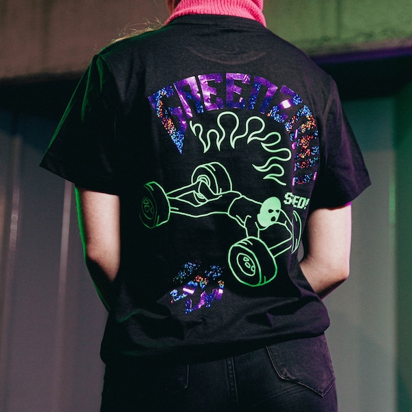 Axel Guy T-shirt - official Greenzoku merch (neon green, glitter purple)