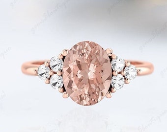 Unique Morganite Ring, 14K Rose Gold Morganite Engagement Rings for Women, Vintage Bridal Wedding Promise Ring Anniversary gift for Mother