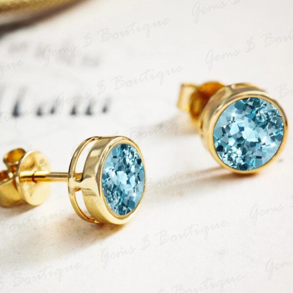 Aquamarine & Diamond Claw/Bead Set Stud Earrings in 9ct White Gold main image 1