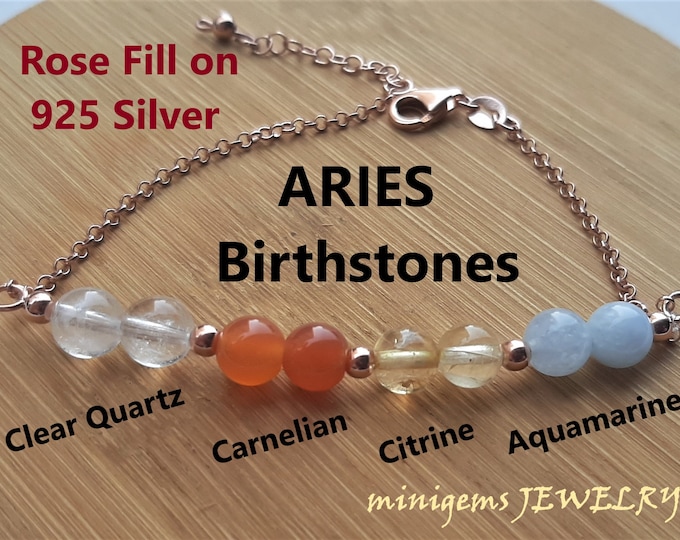 Aries Zodiac Gemstone,Birthstone Bracelet,Crystals Jewelry for Aries,Clear Quartz,Aquamarine,Citrin,Carnelian, April Birthday Gift