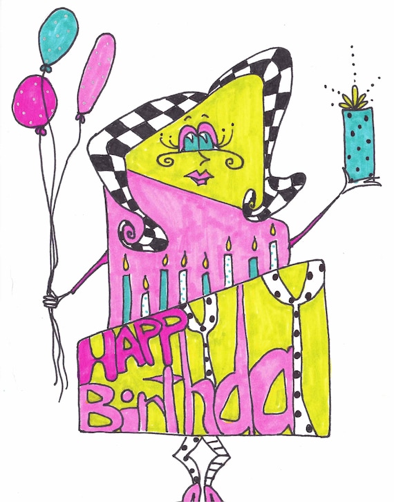 Happy Birthday Funky Birthday Card Cake Card Trendy Chic - Etsy