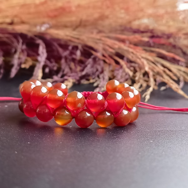 Bracelet original en perles d'agate rouge, tricot en macramé, bracelet à tricoter  double rangée conception personnalisée,pierre de guérison