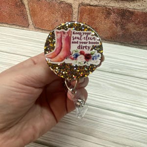 Boots & Flowers Badge Reel: Western Glitter ID Holder