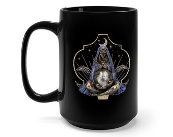 Large TRIPLE MOON GODDESS Mug 15oz, Black Ceramic Mug, Goddess Mug, Triple Moon Goddess, Divine Feminine, Awakening Inner Goddess