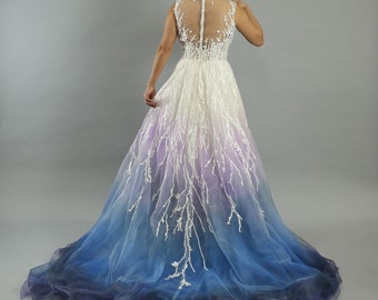 Winter wonderland wedding dress, blue, purple, silver ombre, dip dye, size 4, new with tags, Alfred Angelo