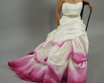 Hand painted wedding dress, Pink, lace up, Size 4, new by Alfred Angelo