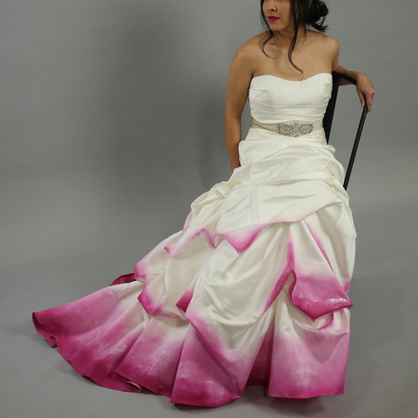 Hand painted wedding dress, Pink, lace up, Size 4, new by Alfred Angelo