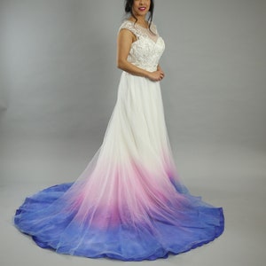 Pink and Blue wedding dress, "Cotton Candy colors", ombre, dip dye, size 4, new, Alfred Angelo