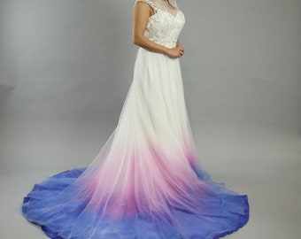 Pink and Blue wedding dress, "Cotton Candy colors", ombre, dip dye, size 4, new, Alfred Angelo