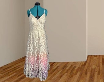 Floral wedding dress, beach wedding, purple, pink, orange ombre, dip dye, size 8, new with tags, Boho