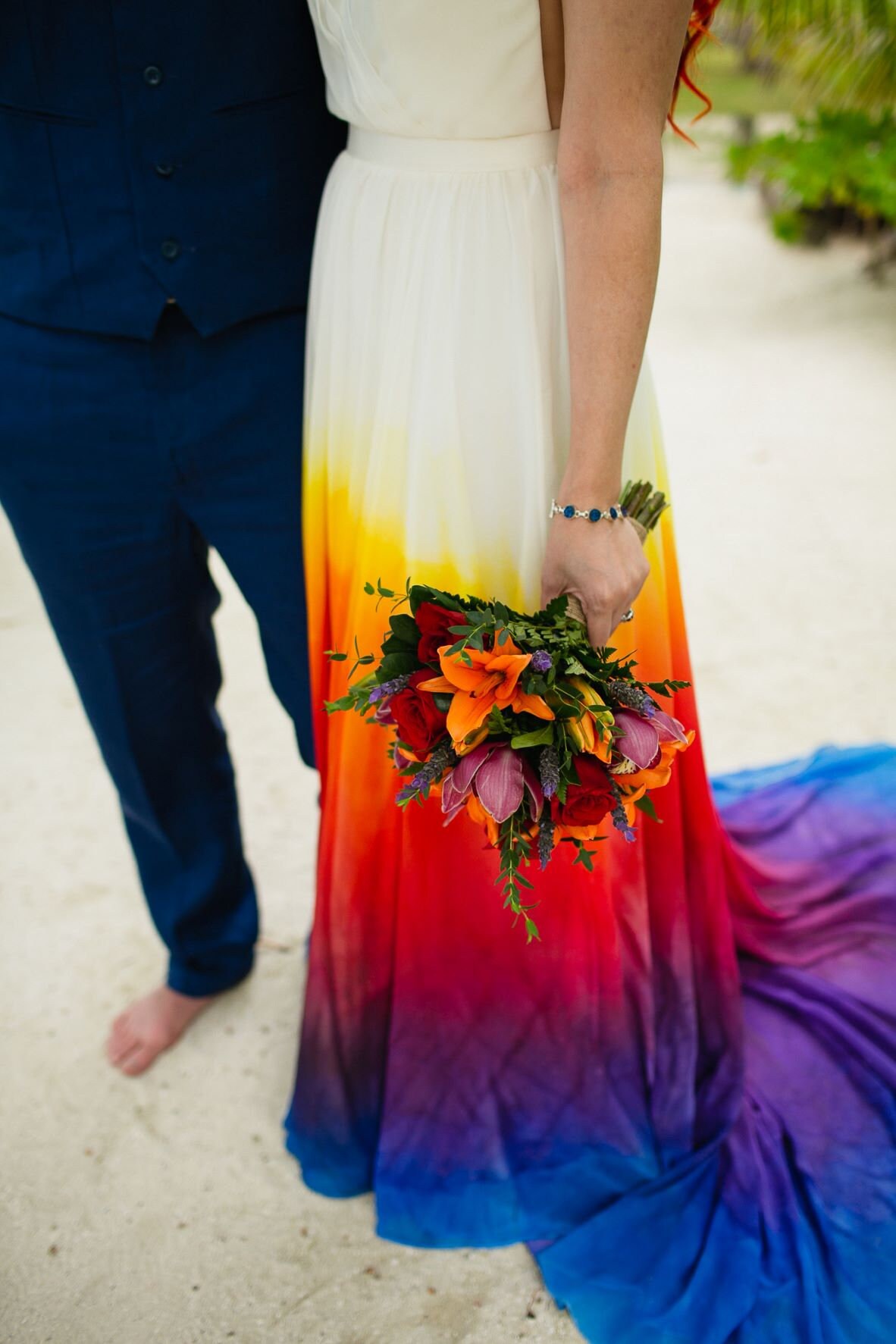 Wedding Dress, Hand Painted Sunset Colors, High Quality Designer Dress