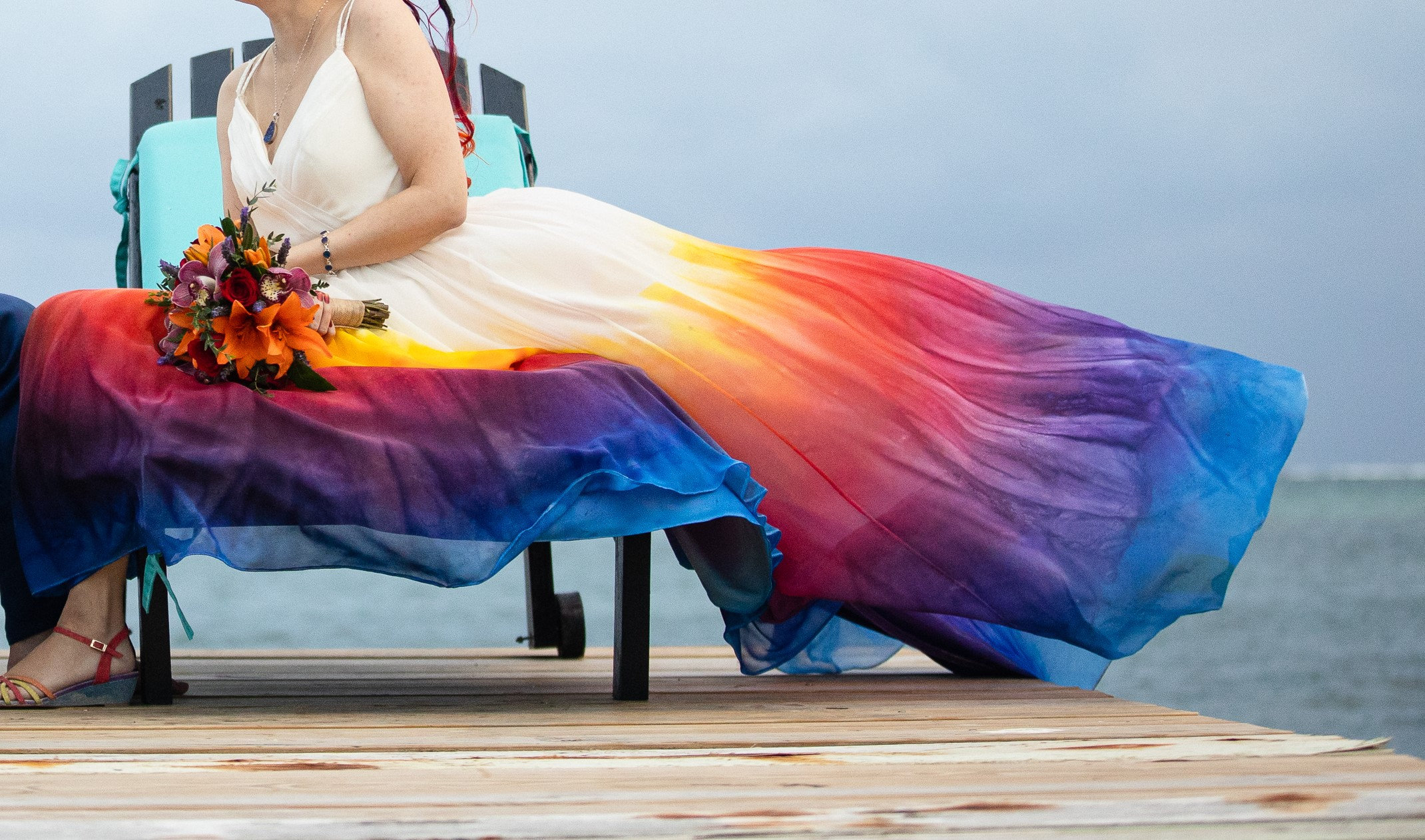 Wedding Dress, Hand Painted Sunset Colors, High Quality Designer Dress