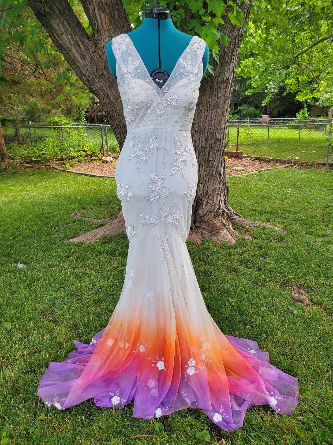 Hand Painted Wedding Dress Sunset Colors Orange Pink Etsy
