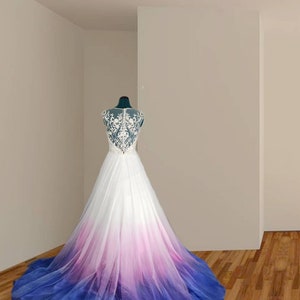 Pink and Blue Wedding Dress, cotton Candy Colors, Ombre, Dip Dye, Size ...