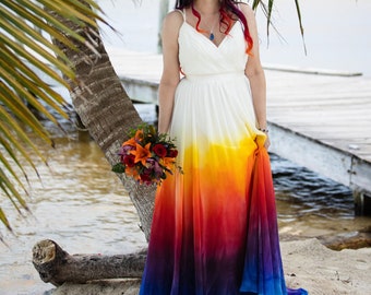Wedding Dress, Hand Painted Sunset Colors, High Quality Designer