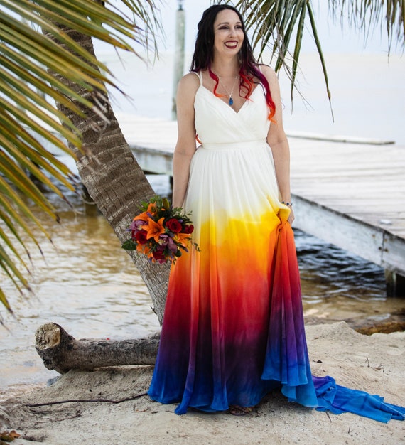 gothic wedding gown in metalic blue and black with matching veil hand  painted and dyed halloween c… | Dye wedding dress, Tie dye wedding dress,  Gothic wedding dress