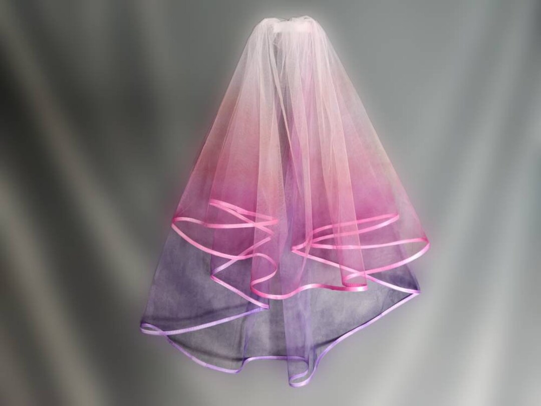 Rainbow Wedding Veil - Pink, Purple, 2 Tier Waist Length, Custom