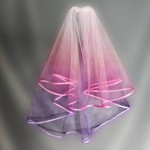 Rainbow wedding veil - pink, purple, 2 tier waist length, custom options