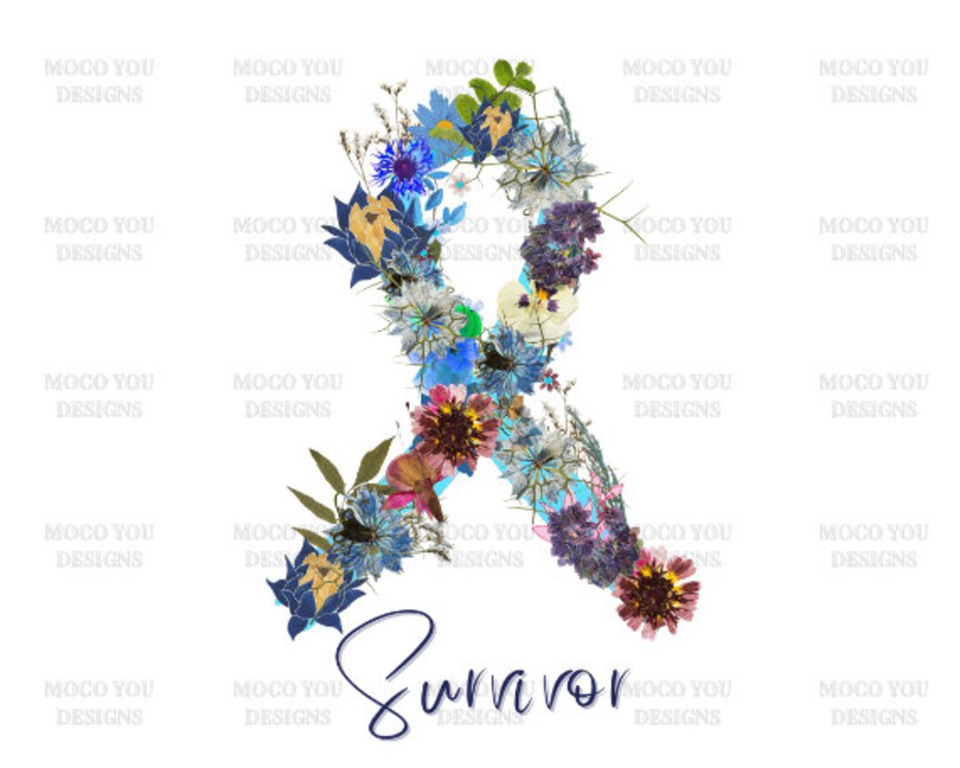 Blue Floral Cancer Survivor Ribbon Digital Download - Etsy