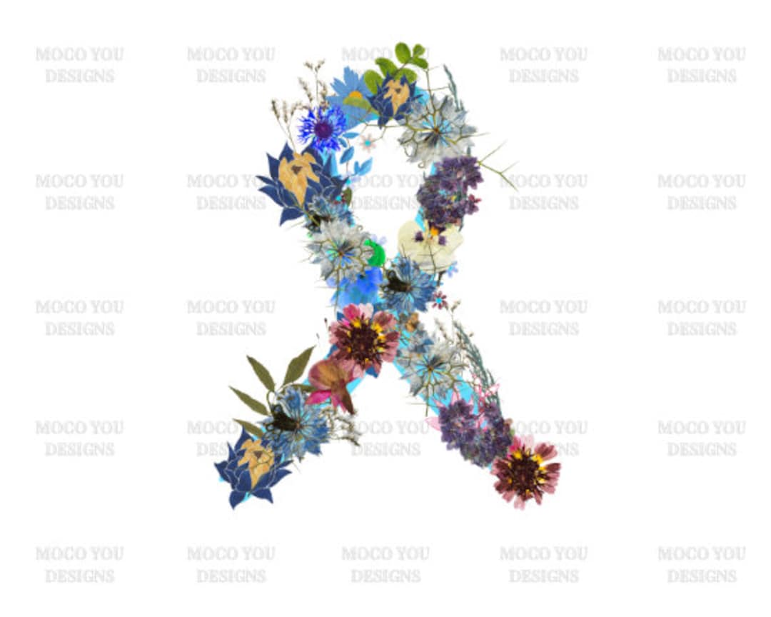 Rustic Cancer Ribbon Images Blue Floral Cancer Ribbon Digital Download - Etsy