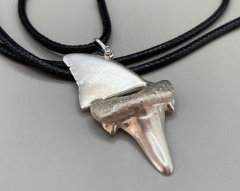 Shark Tooth & Fin Necklace, 925 Silver, 3D Pendant