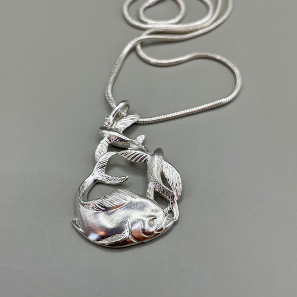 Mahi Mahi & Flying Fishes Necklace , 925 Silver, 3D Pendant