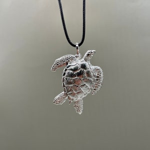 Sterling Silver Sea Turtle Necklace: 3D Detailed Pendant, Handmade in USA