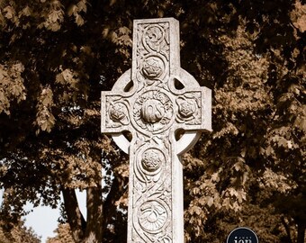 Sepia Celtic Cross Photography: Stone Cross Art Print (Digital Download)