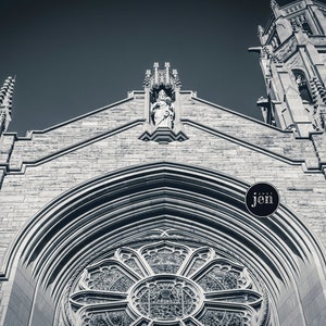 Black White Architecture Photography, Hamilton Roman Catholic Church, Religious Art, Church Wall Art, Catholic Wall Art, Stain Glass Window