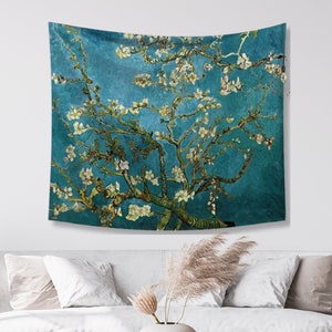 アーモンドの花 ヴァン ゴッホ 壁掛けタペストリー、花柄壁掛けタペストリー、ブランケット スロー 背景装飾 スピリチュアルギフト、ヴィンテージ壁飾り