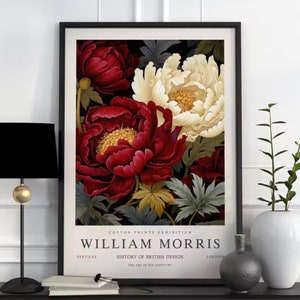 Póster de arte de pared vintage de la exposición William Morris Museum: rosas rojas, impresiones de la colección clásica botánica de William Morris: decoración del hogar