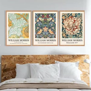 Set of 3 Vintage William Morris Scandinavian Botanical Nature Floral Exhibition Poster, Gallery Green Botanical Prints Wall Art Home Decor