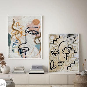 Set di 2 stampe su tela astratte moderne in stile Pablo Picasso - Stampe su tela Boho minimalista - Arte da parete contemporanea per l'arredamento del soggiorno