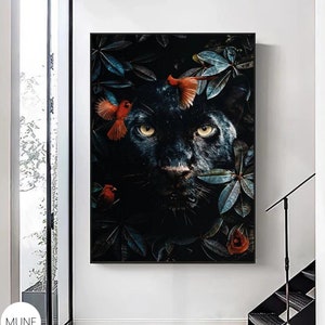 Black Panther Wild Animal Canvas Painting Posters and Print Cuadro Wall Art for Living Room, Panther Printed Home Decor, Black Panther Decor