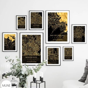 Großes individuelles Stadt Karte Poster, Einzigartige Schwarz & Gold Folie Karte Poster, Jede Stadt Karte Druck, jede Stadt Karte Kunst, Geschenk, Städte Wand Kunst Dekor