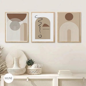 Boho Geometric Wall Art Prints: Neutral Mid Century Modern Set (Digital File Option)