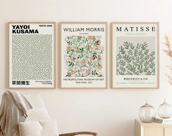 William Morris, Matisse and Kusama Exhibition Poster Set of 3: Botanical Gallery Wall Art print
