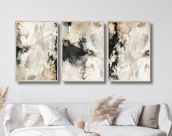Mid-Century Modern Abstrakte Leinwand Set: Schwarz & Gold Wandkunst