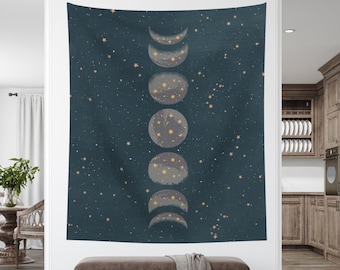 Tapiz de fases lunares: Galaxia, cielo estrellado, tapiz para colgar en la pared