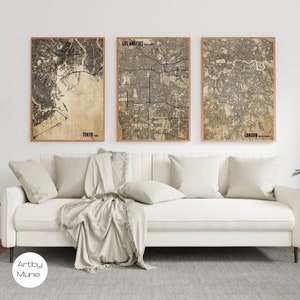 Personalised City Map Rustic Old Beige Prints, Custom City Map Prints, Vintage City Travel Prints, Large Antique Wall Art Decor