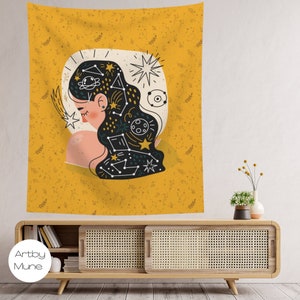 Moon Phase Girl Tapestry Wall Hanging Decor Dorm Tapestry Wall Decoration Cloth Psychedelic Women Yoga Carpet Boho Decor