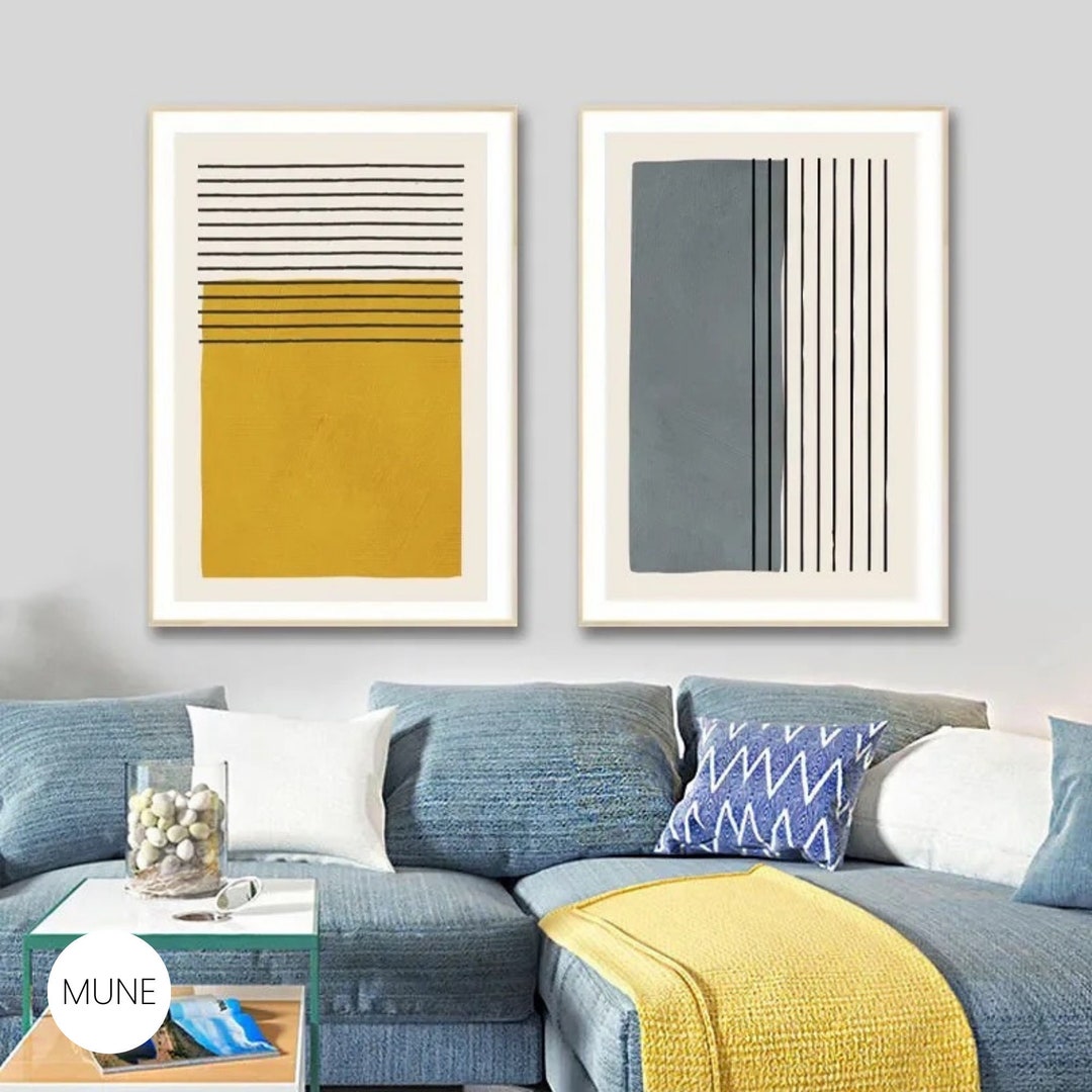 Mid Century Modern Abstract Canvas Print Set: Minimalist Wall Art - Etsy