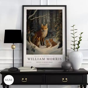 Póster de arte mural de William Morris con zorros y plantas botánicas: naturaleza vintage, impresión de exposición, decoración gótica para el hogar, colección clásica de animales vintage