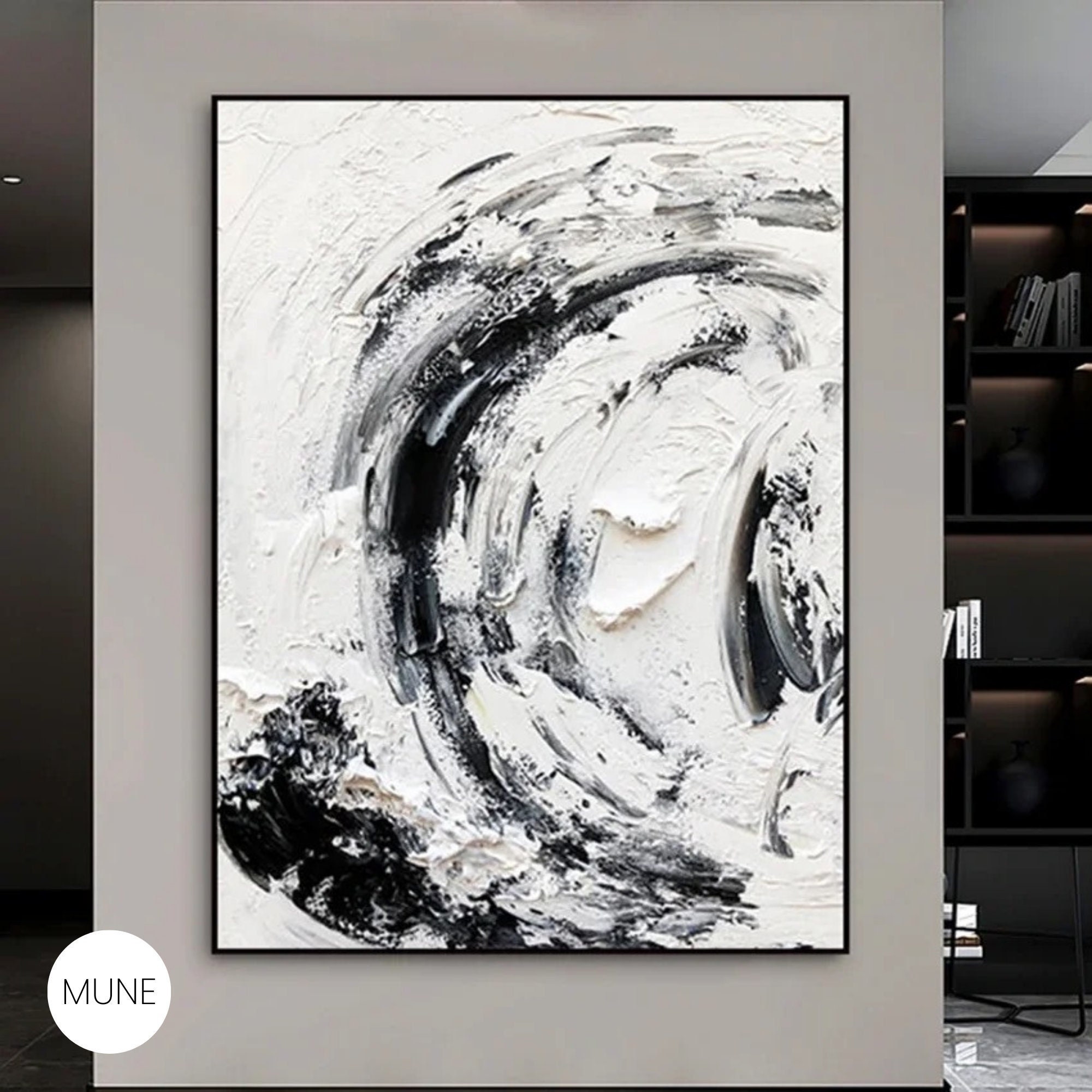 Modern Abstract Textured Wall Art - Black and White Minimalist Canvas ...