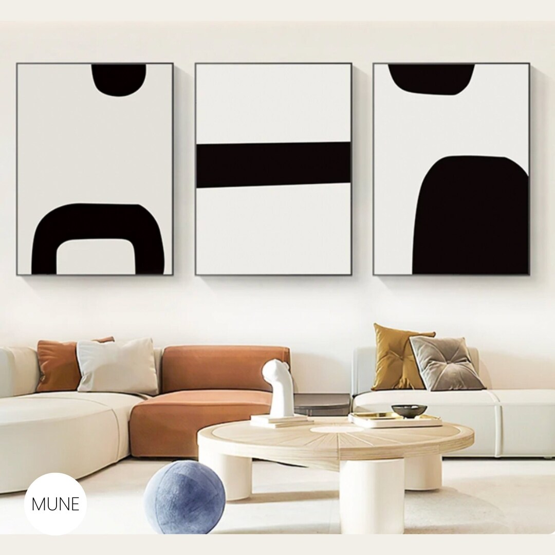 Gallery Set of 3 Mid Century Modern Abstract Black & White Framed ...