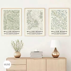 Set of 3 Vintage William Morris Scandinavian Botanical Nature Floral Exhibition Poster, Gallery Green Botanical Prints Wall Art Home Decor