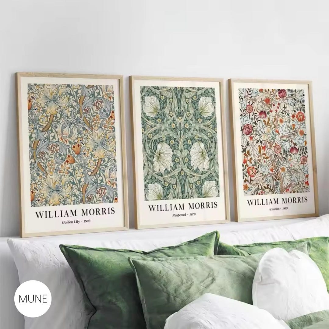 William Morris Canvas Print Set of 3 | Abstract Floral Wall Art ...